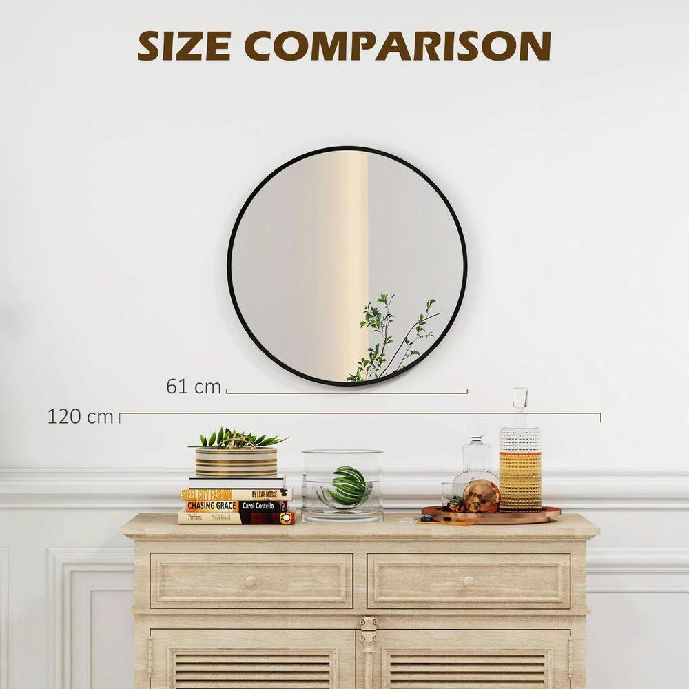 HOMCOM HOMCOM Wall Mirror for Living Room Bedroom, 61 cm Circle Bathroom Mirror, Black - Mirror