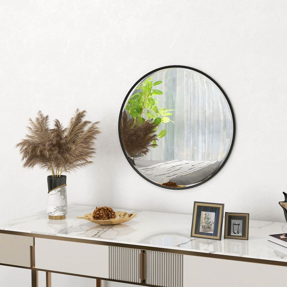 HOMCOM Wall Mirror for Living Room Bedroom, 61 cm Circle Bathroom Mirror, Black - Mirror from HOMCOM