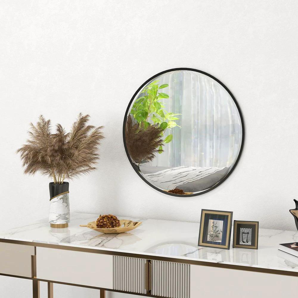 HOMCOM HOMCOM Wall Mirror for Living Room Bedroom, 61 cm Circle Bathroom Mirror, Black - Mirror
