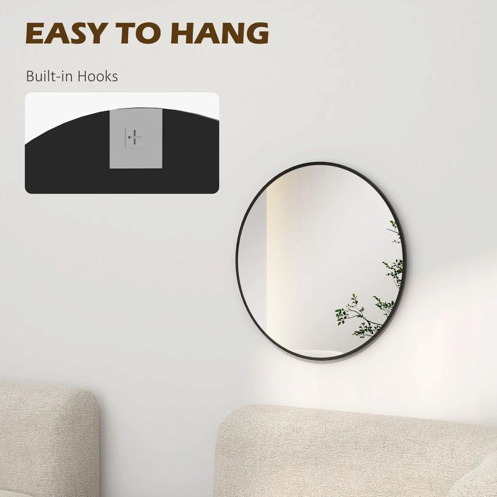 HOMCOM HOMCOM Wall Mirror for Living Room Bedroom, 61 cm Circle Bathroom Mirror, Black - Mirror