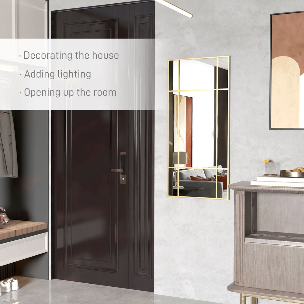 HOMCOM Window Style Vanity Mirror 110 x 50cm Hanging Wall Mirror Gold Tone - Mirror from HOMCOM