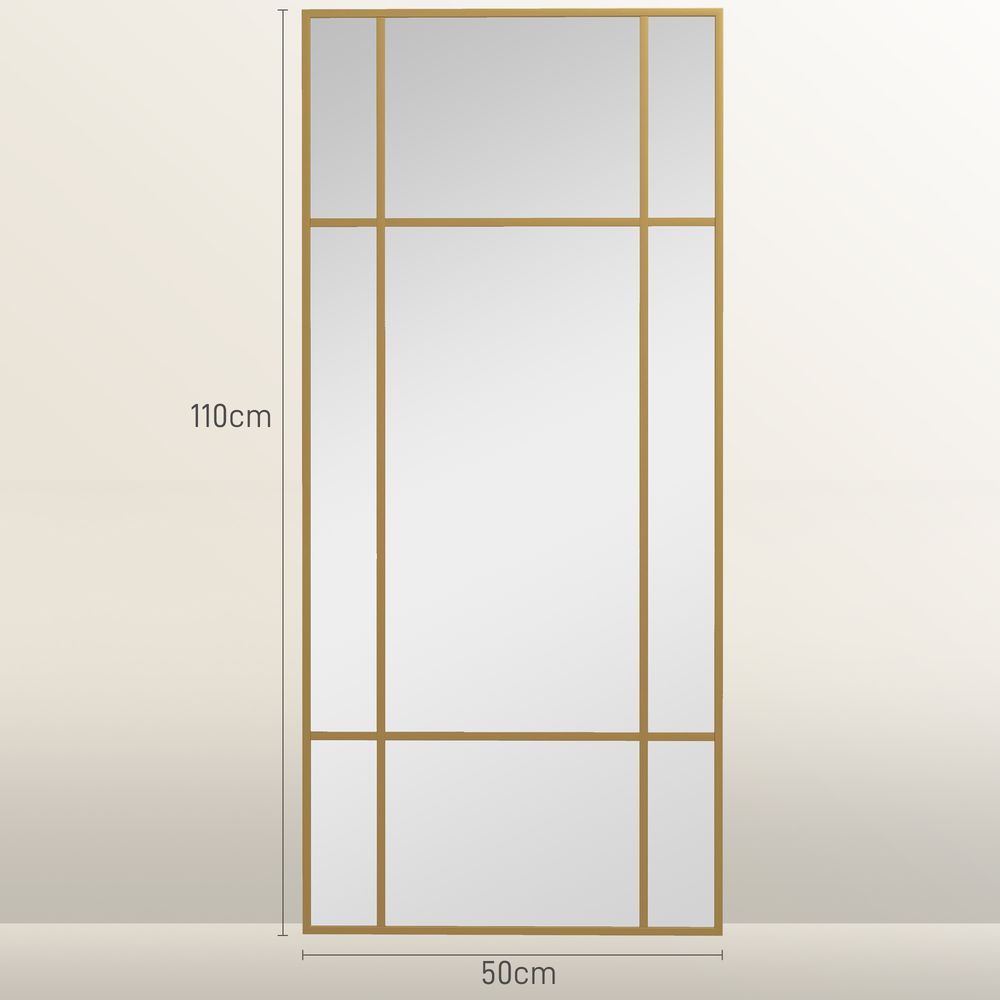 HOMCOM Window Style Vanity Mirror 110 x 50cm Hanging Wall Mirror Gold Tone - Mirror from HOMCOM