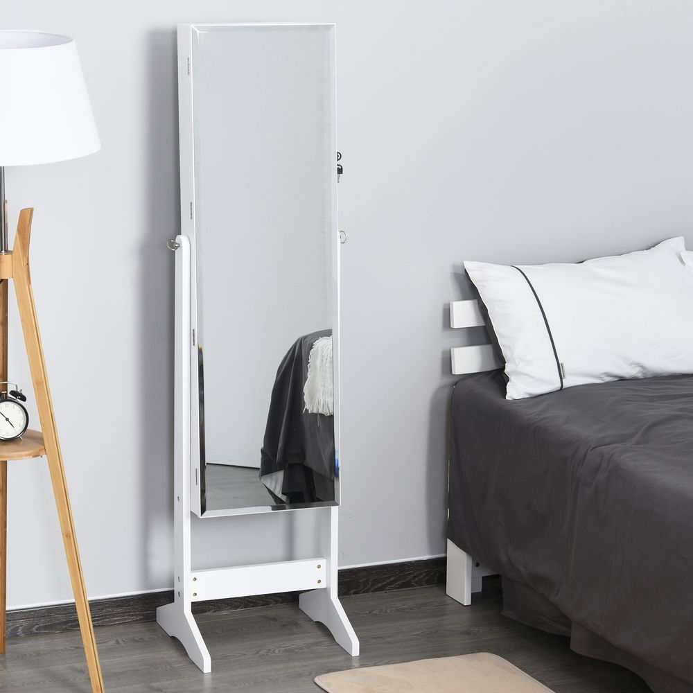 MDF Freestanding Glass Mirror Jewellery Cabinet White - Mirror from HOMCOM