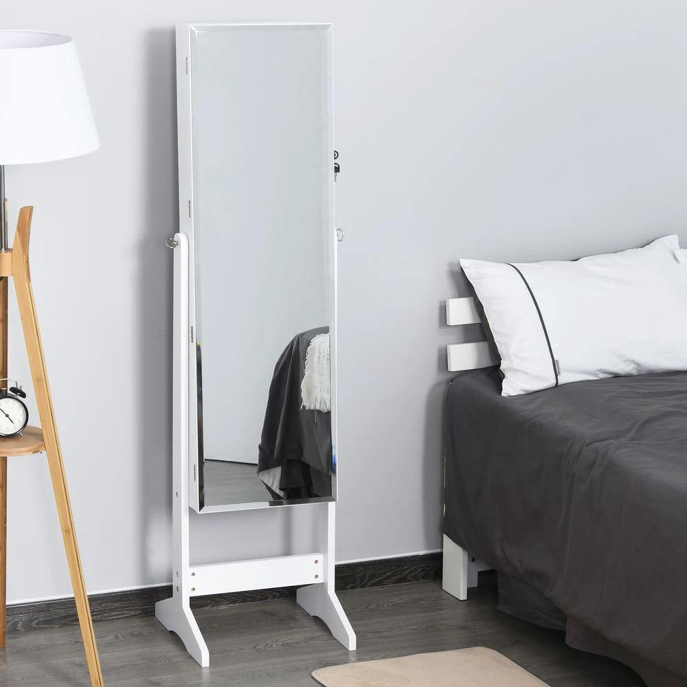 MDF Freestanding Glass Mirror Jewellery Cabinet White by HOMCOM