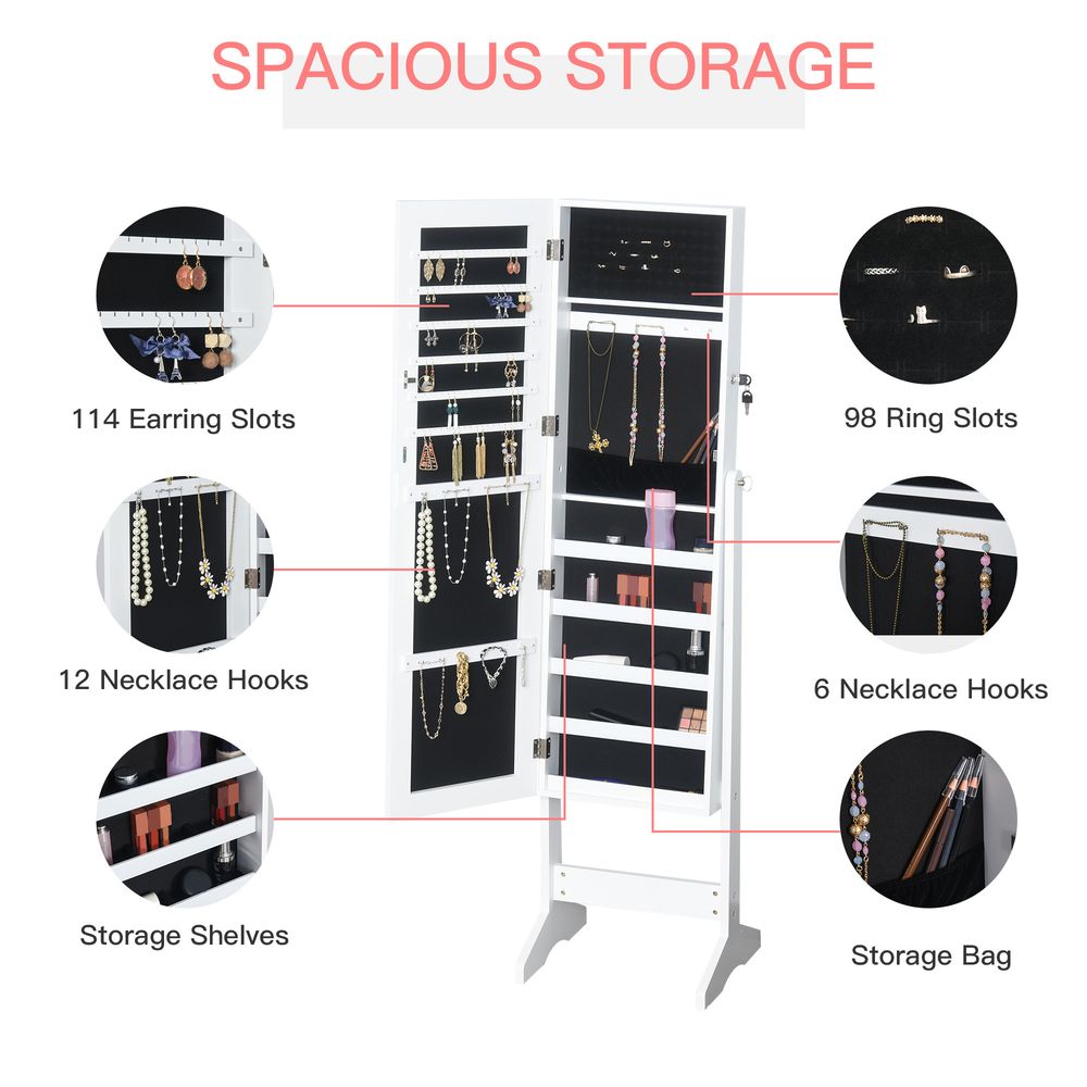 MDF Freestanding Glass Mirror Jewellery Cabinet White - Mirror from HOMCOM