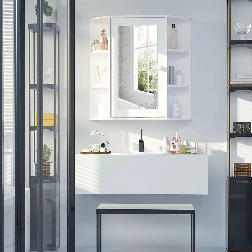 HOMCOM Wall Mounted Bathroom Cabinet w/ Mirror Single Door Storage Shelves HOMCOM - Mirror