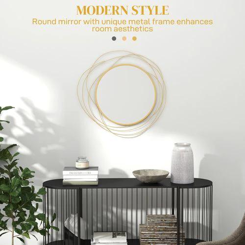 HOMCOM HOMCOM Metal Wall Art 65cm Round Mirror for Living Room Dining Room Gold Tone - Mirror