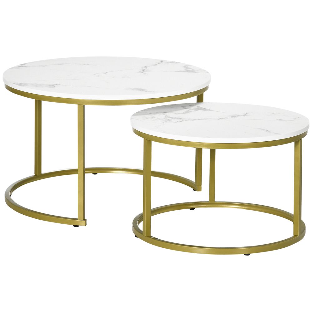 Marble Coffee Table Set of 2, Round Nest of Tables for Living Room - Nest of Tables from HOMCOM