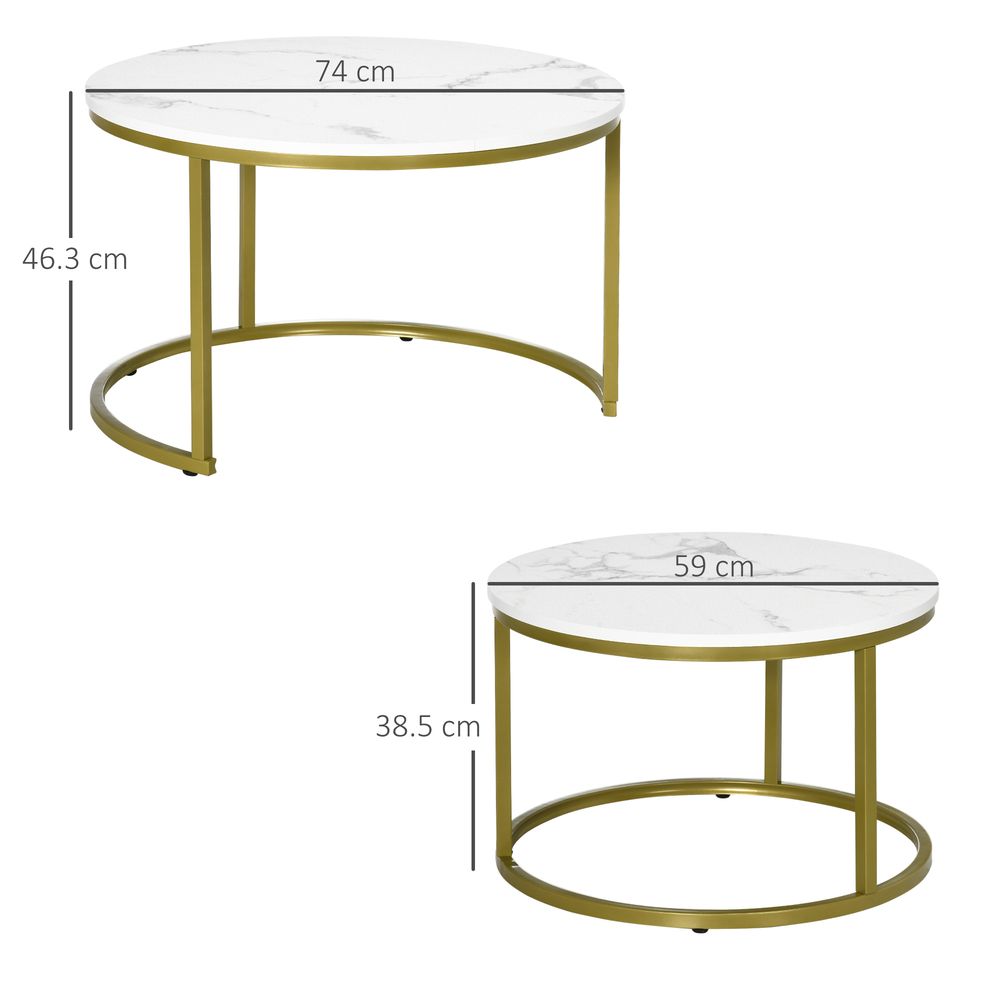 Marble Coffee Table Set of 2, Round Nest of Tables for Living Room - Nest of Tables from HOMCOM