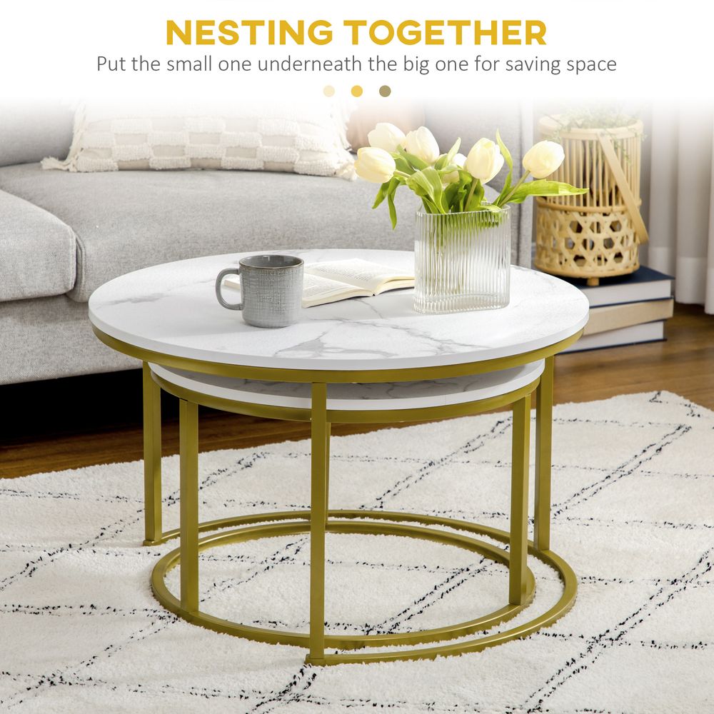 Marble Coffee Table Set of 2, Round Nest of Tables for Living Room - Nest of Tables from HOMCOM