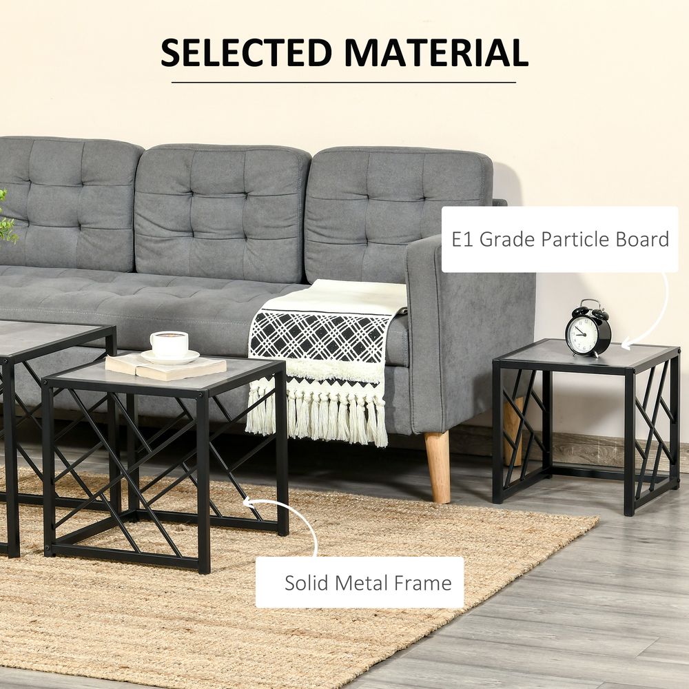 Set of 3 Nesting Coffee Tables Square End Tables w/ Metal Frame, Grey - Nest of Tables from HOMCOM