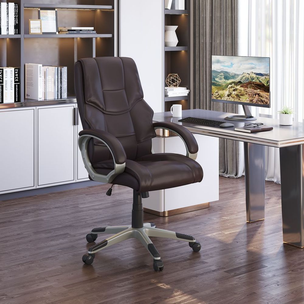 Executive Computer Office Desk Chair High Back Faux Leather Swivel Chair Brown - Office Chair from HOMCOM