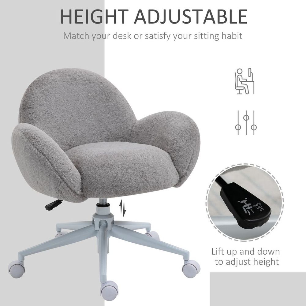 Fluffy Leisure Chair Office Chair w/ Backrest and Armrest for Bedroom Grey - Office Chair from HOMCOM