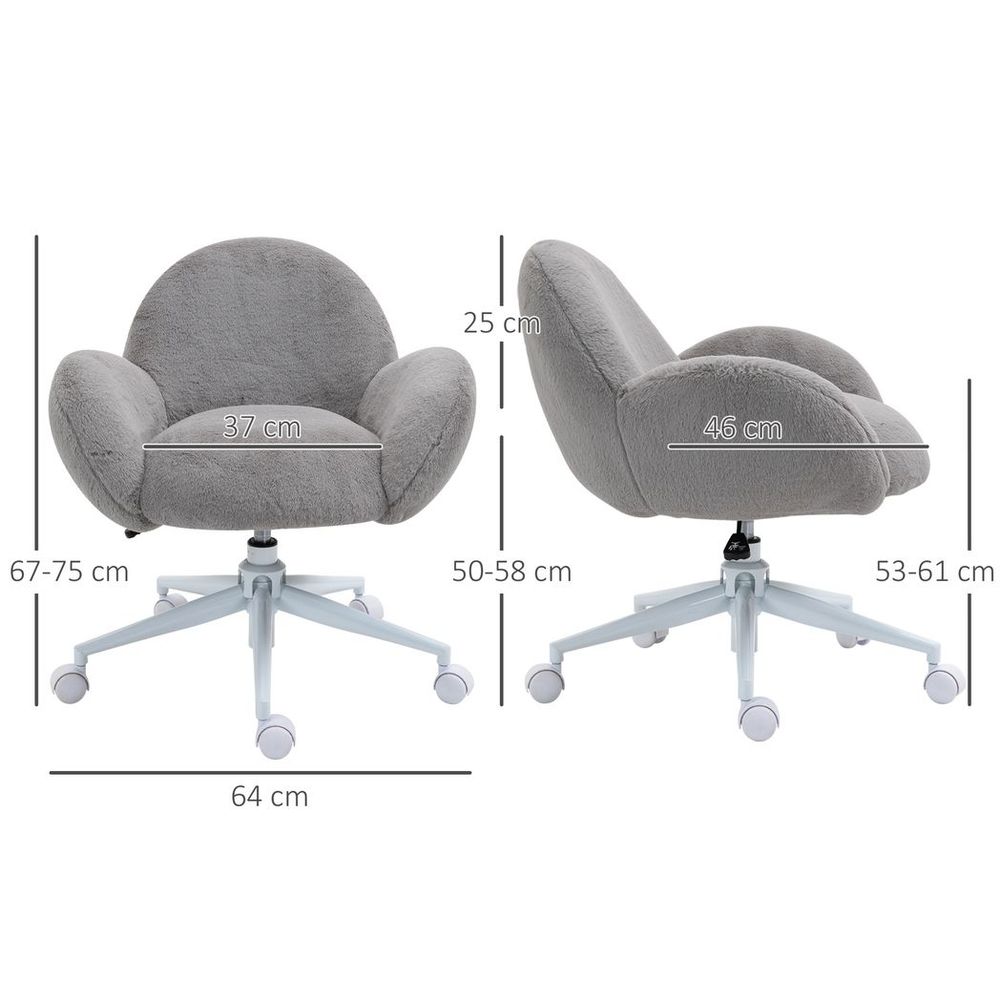 Fluffy Leisure Chair Office Chair w/ Backrest and Armrest for Bedroom Grey - Office Chair from HOMCOM