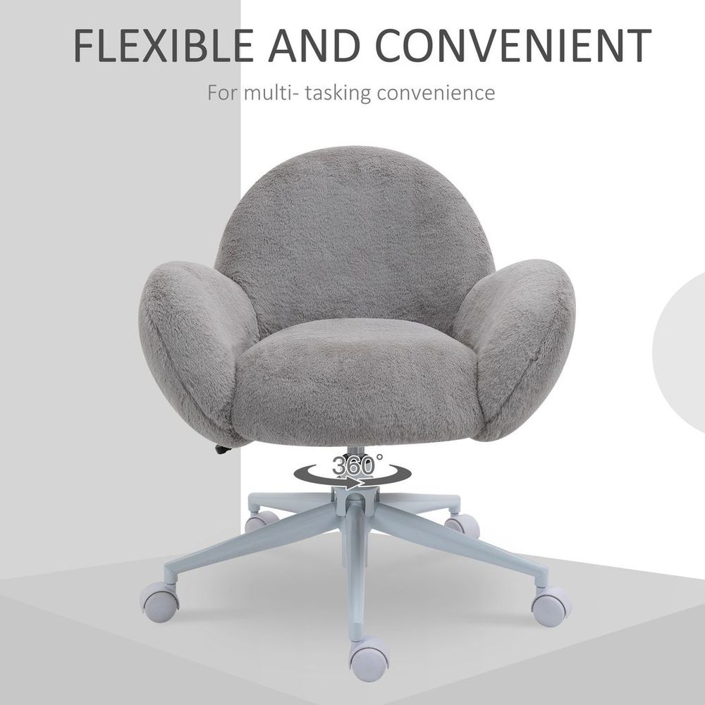 Fluffy Leisure Chair Office Chair w/ Backrest and Armrest for Bedroom Grey - Office Chair from HOMCOM
