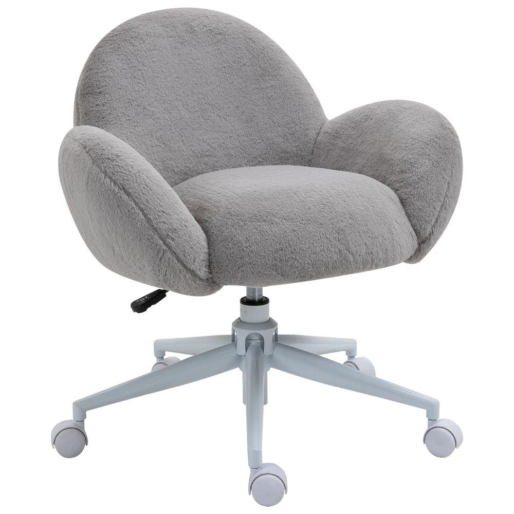 HOMCOM Fluffy Leisure Chair Office Chair w/ Backrest and Armrest for Bedroom Grey - Office Chair