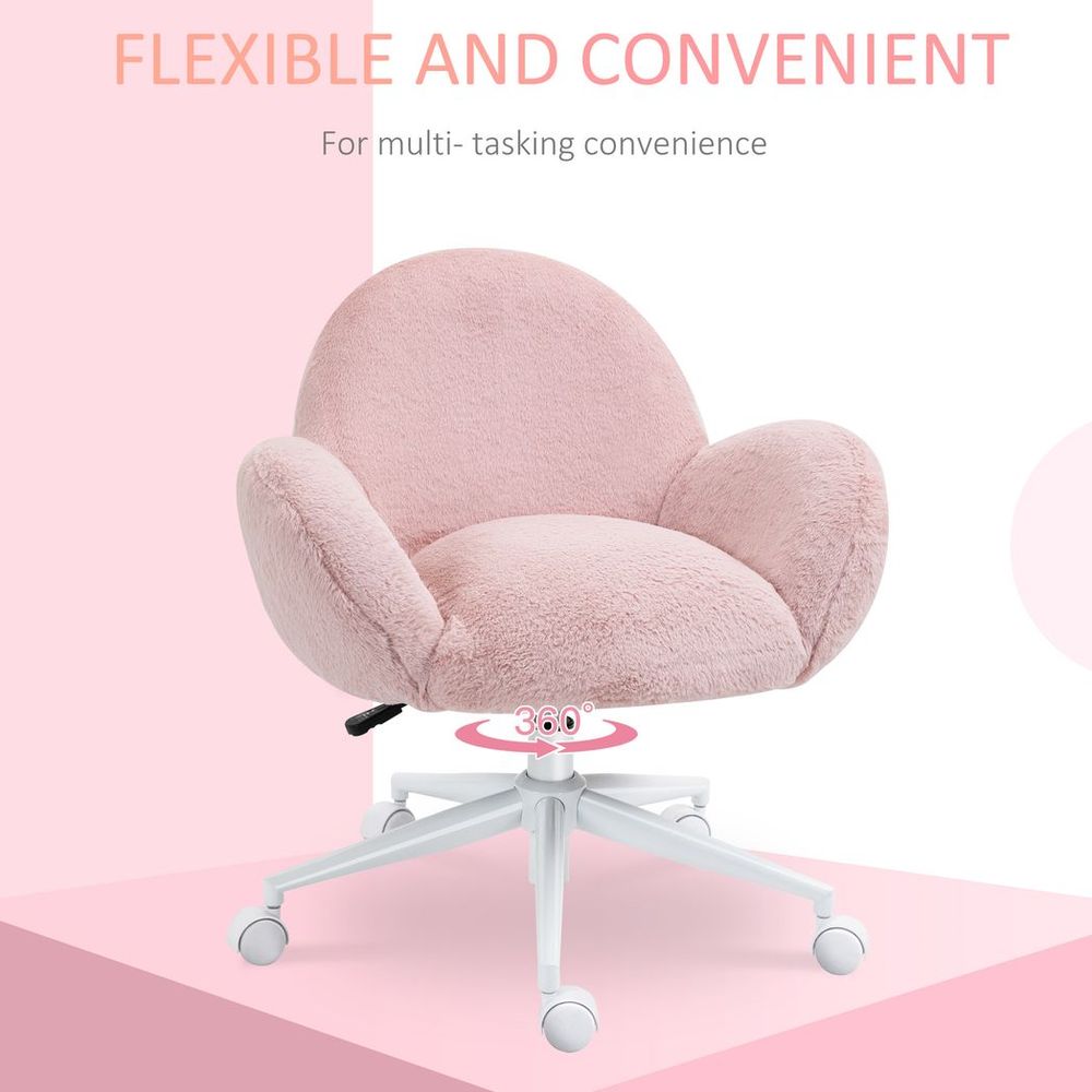 Fluffy Leisure Chair Office Chair w/ Backrest and Armrest for Bedroom Pink - Office Chair from HOMCOM