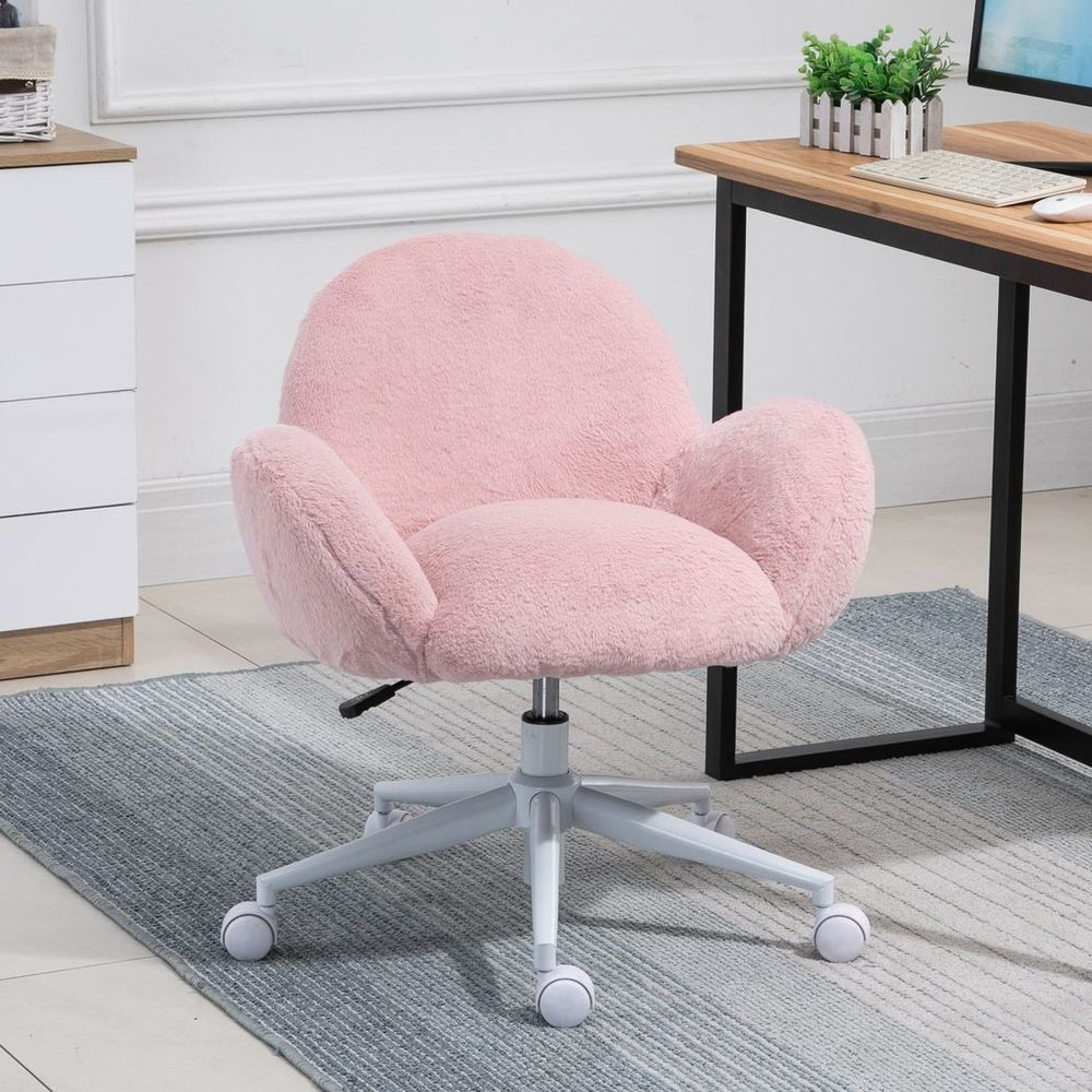 Fluffy Leisure Chair Office Chair w/ Backrest and Armrest for Bedroom Pink - Office Chair from HOMCOM