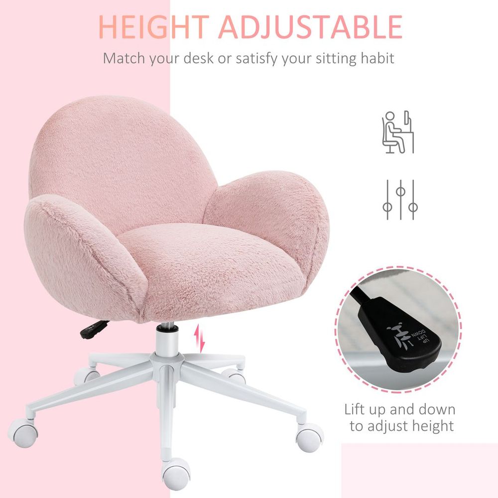 Fluffy Leisure Chair Office Chair w/ Backrest and Armrest for Bedroom Pink - Office Chair from HOMCOM