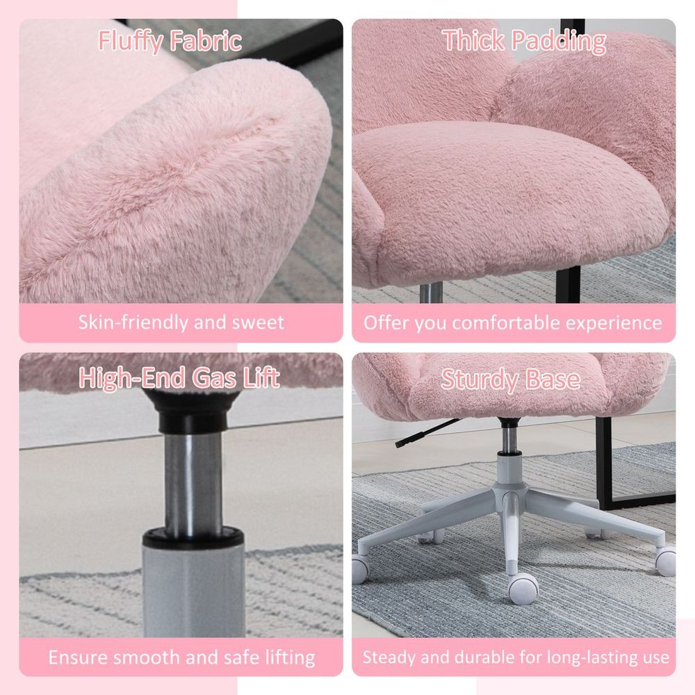 Fluffy Leisure Chair Office Chair w/ Backrest and Armrest for Bedroom Pink - Office Chair from HOMCOM