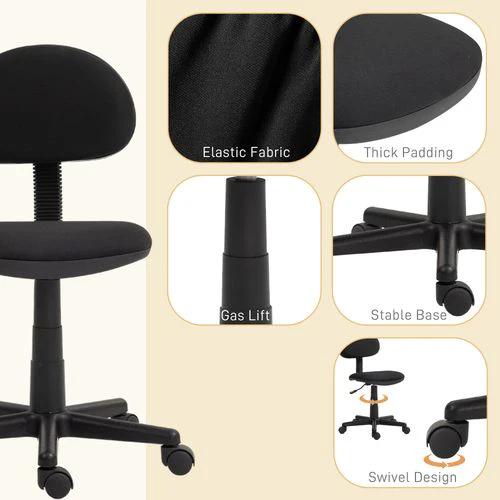 HOMCOM Armless Office Chair with Adjustable Height 360° Swivel Wheels Black by HOMCOM