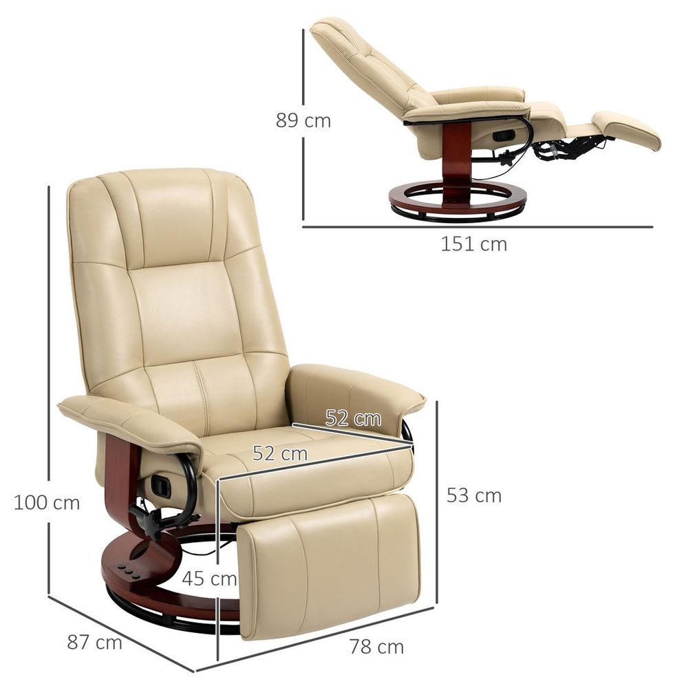 HOMCOM Ergonomic Office Recliner Sofa Chair PU Leather Armchair Lounger Cream - Office Chair from HOMCOM