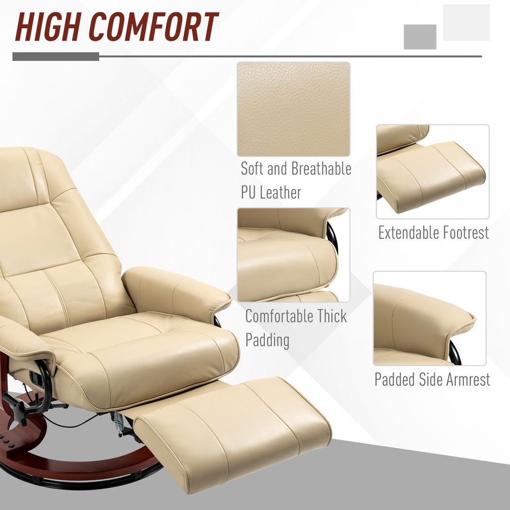 HOMCOM Ergonomic Office Recliner Sofa Chair PU Leather Armchair Lounger Cream - Office Chair from HOMCOM