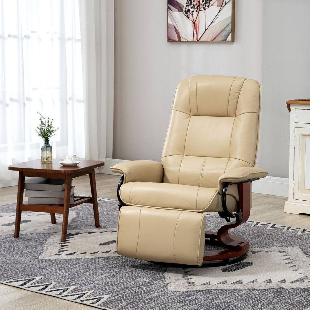 HOMCOM Ergonomic Office Recliner Sofa Chair PU Leather Armchair Lounger Cream - Office Chair from HOMCOM