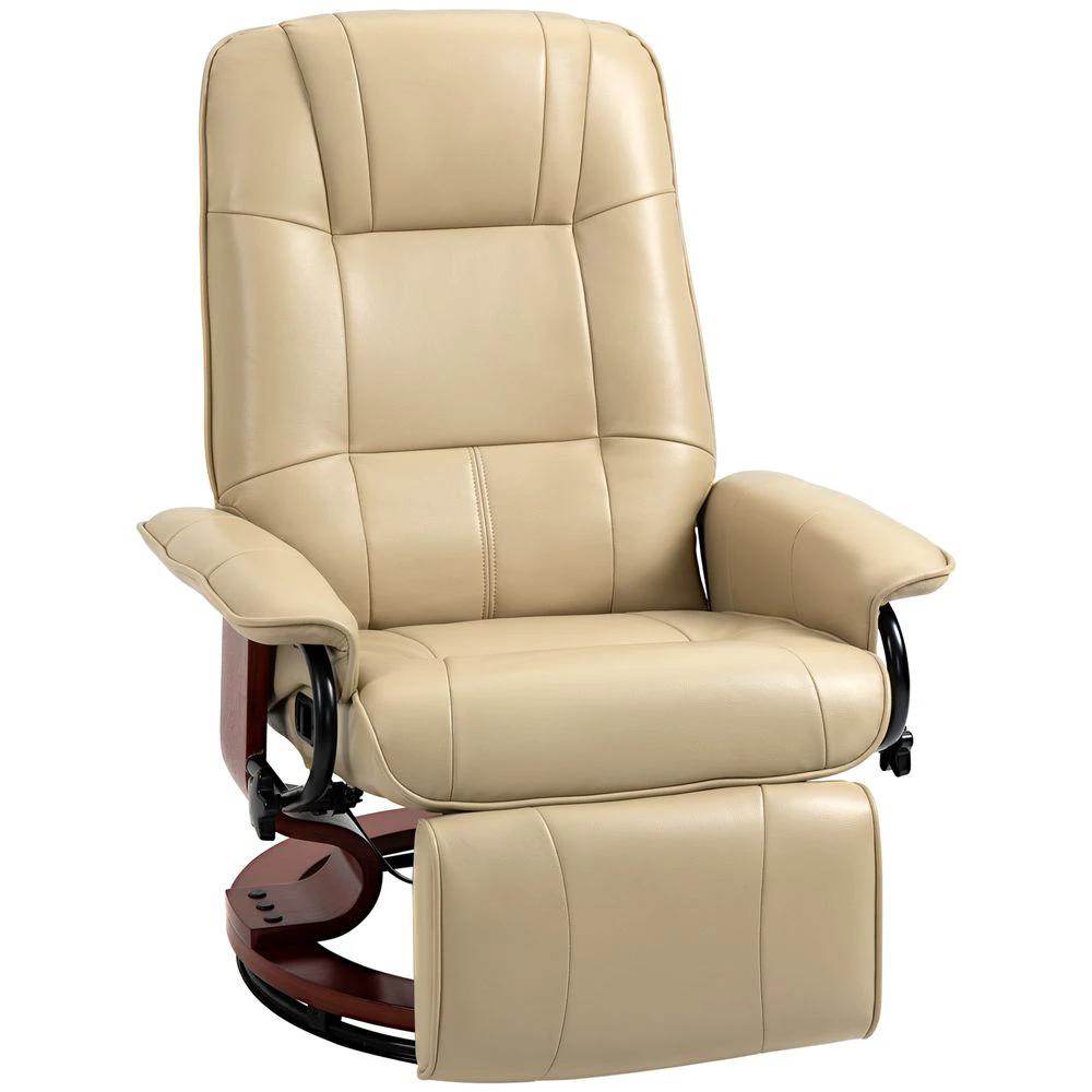 HOMCOM HOMCOM Ergonomic Office Recliner Sofa Chair PU Leather Armchair Lounger Cream - Office Chair