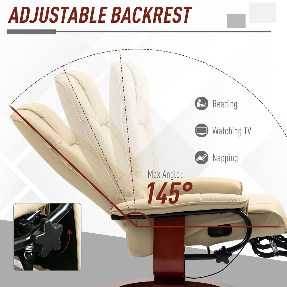 HOMCOM Ergonomic Office Recliner Sofa Chair PU Leather Armchair Lounger Cream - Office Chair from HOMCOM