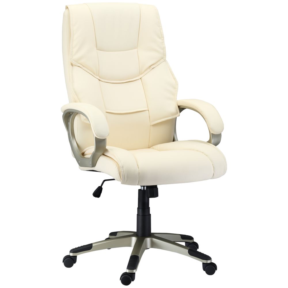 HOMCOM Executive Office Chair Faux Leather Computer Desk Chair w/ Wheel White - Office Chair from HOMCOM