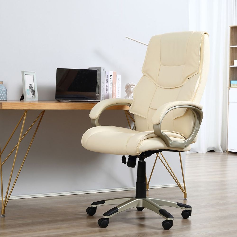 HOMCOM Executive Office Chair Faux Leather Computer Desk Chair w/ Wheel White - Office Chair from HOMCOM