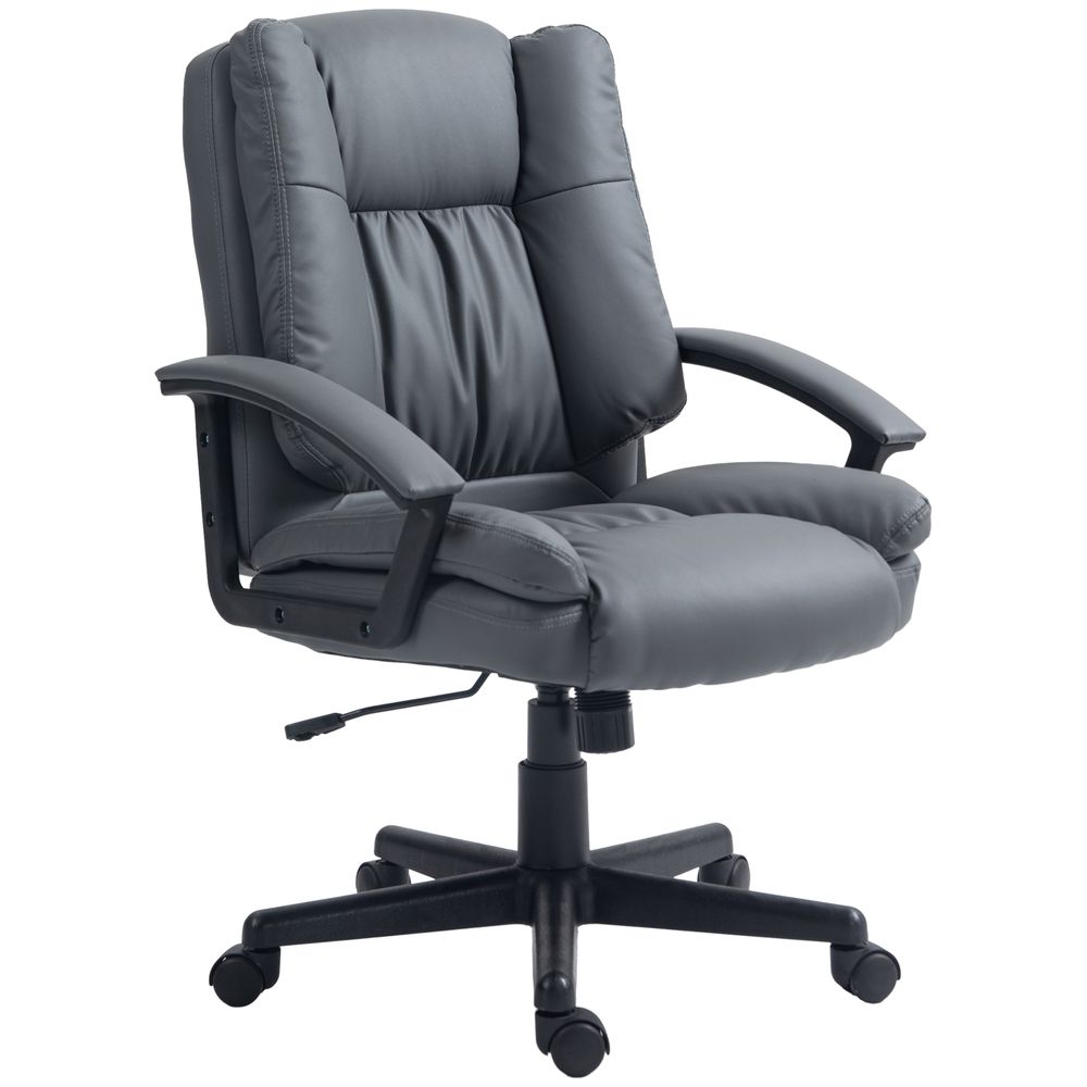 HOMCOM Faux Leather Home Office Chair Mid Back Desk Chair with Arms Dark Grey - Office Chair from HOMCOM