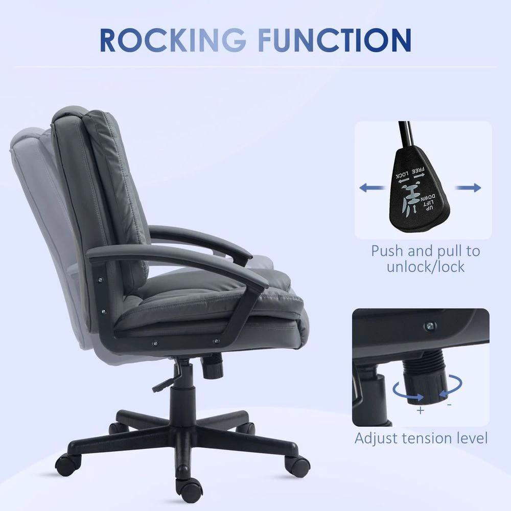 HOMCOM HOMCOM Faux Leather Home Office Chair Mid Back Desk Chair with Arms Dark Grey - Office Chair