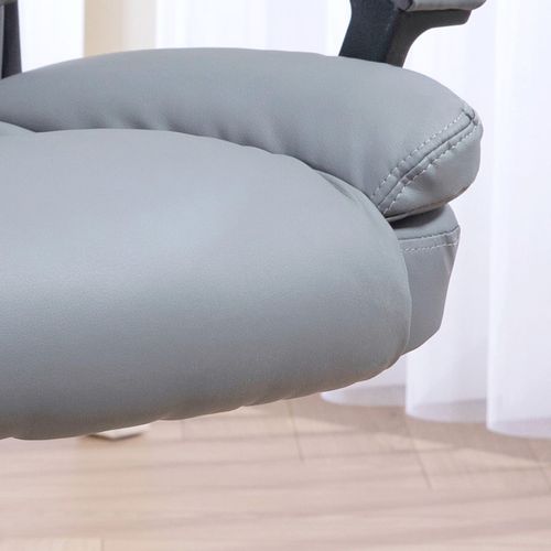 HOMCOM Faux Leather Home Office Chair Mid Back Desk Chair with Arms Light Grey - Office Chair from HOMCOM