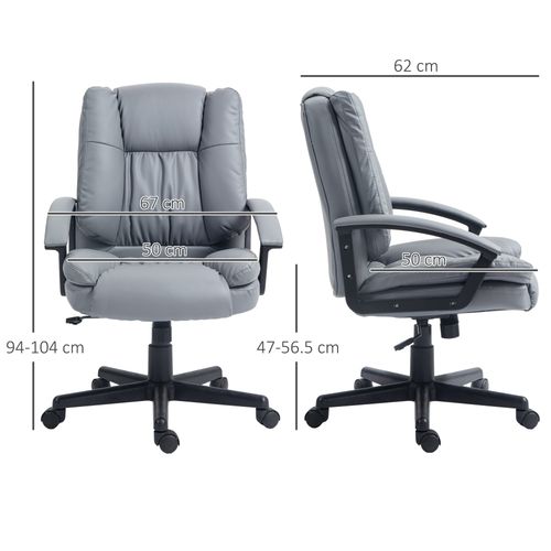 HOMCOM Faux Leather Home Office Chair Mid Back Desk Chair with Arms Light Grey - Office Chair from HOMCOM