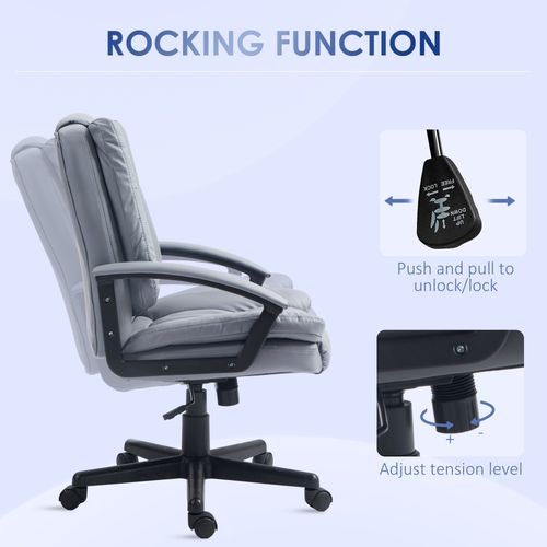 HOMCOM Faux Leather Home Office Chair Mid Back Desk Chair with Arms Light Grey - Office Chair from HOMCOM