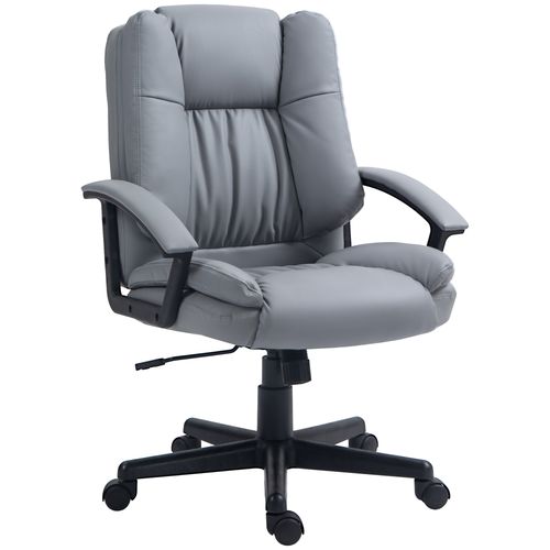 HOMCOM Faux Leather Home Office Chair Mid Back Desk Chair with Arms Light Grey - Office Chair from HOMCOM