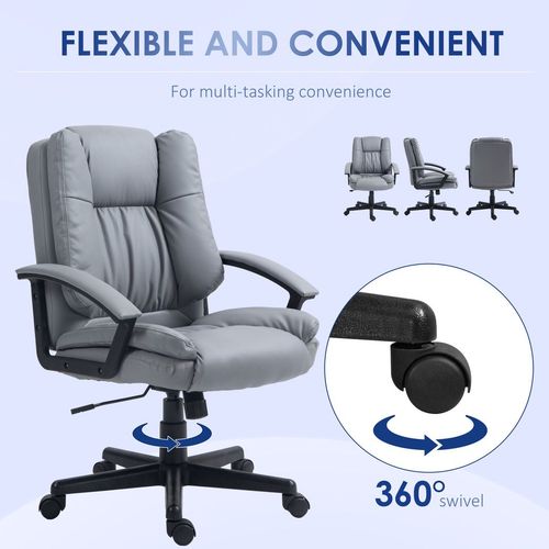 HOMCOM Faux Leather Home Office Chair Mid Back Desk Chair with Arms Light Grey - Office Chair from HOMCOM