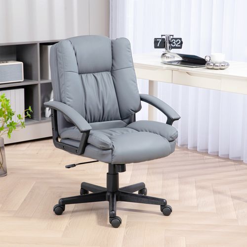 HOMCOM Faux Leather Home Office Chair Mid Back Desk Chair with Arms Light Grey - Office Chair from HOMCOM