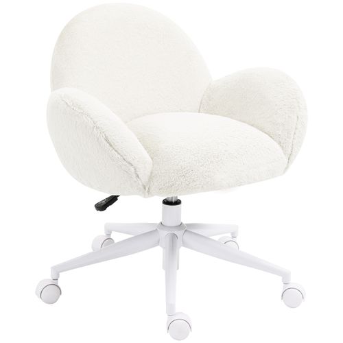 HOMCOM Fluffy Leisure Chair Office Chair with Backrest Wheels Cream White - Office Chair from HOMCOM
