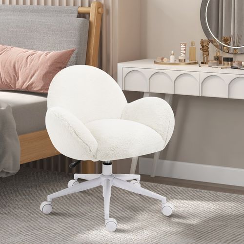 HOMCOM Fluffy Leisure Chair Office Chair with Backrest Wheels Cream White - Office Chair from HOMCOM