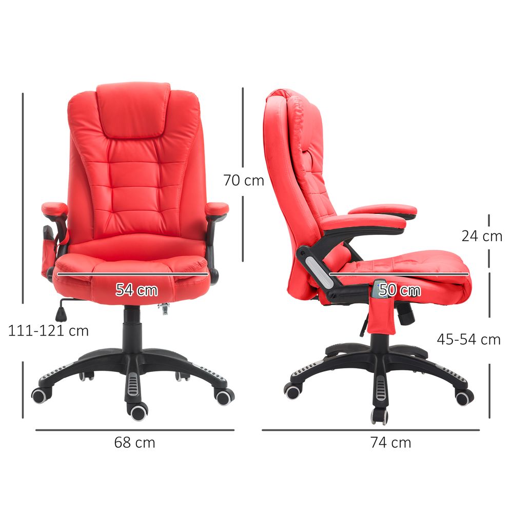 HOMCOM Heated Vibrating Massage Office Chair with Reclining Function, Red - Office Chair from HOMCOM