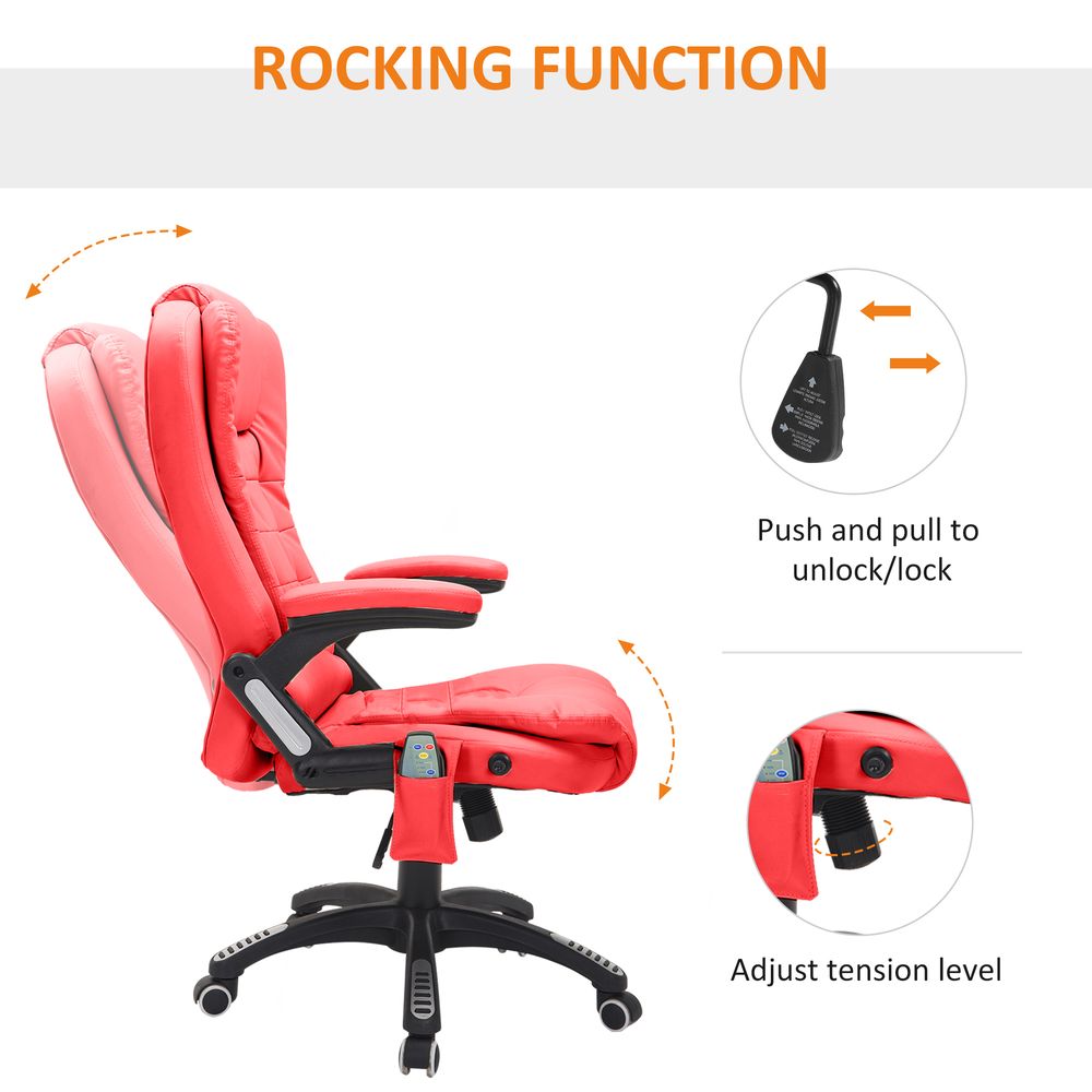 HOMCOM Heated Vibrating Massage Office Chair with Reclining Function, Red - Office Chair from HOMCOM