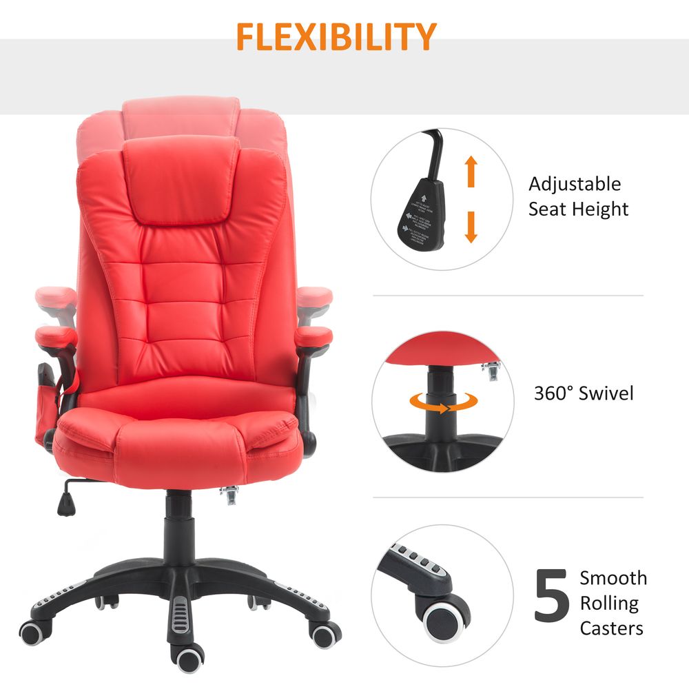HOMCOM Heated Vibrating Massage Office Chair with Reclining Function, Red - Office Chair from HOMCOM
