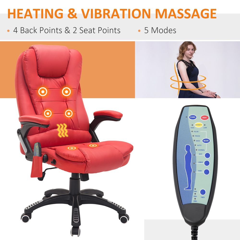 HOMCOM Heated Vibrating Massage Office Chair with Reclining Function, Red - Office Chair from HOMCOM