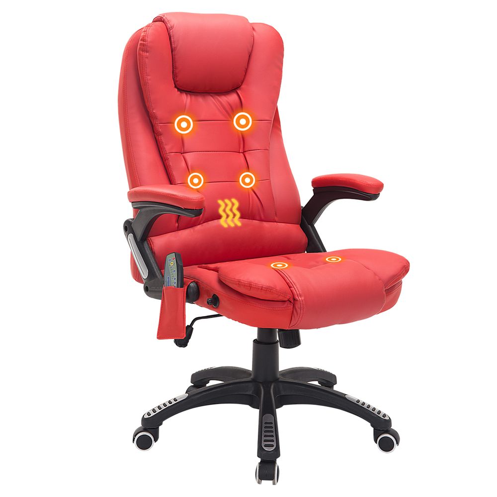 HOMCOM Heated Vibrating Massage Office Chair with Reclining Function, Red - Office Chair from HOMCOM
