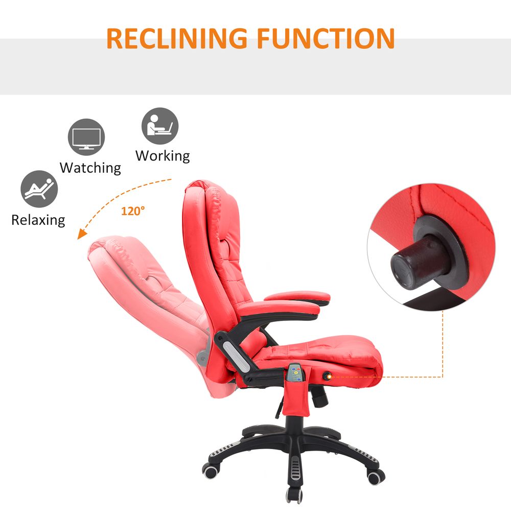 HOMCOM Heated Vibrating Massage Office Chair with Reclining Function, Red - Office Chair from HOMCOM