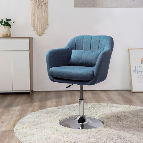HOMCOM Stylish Retro Linen Swivel Tub Chair Steel Frame Cushion Seat Blue - Office Chair from HOMCOM