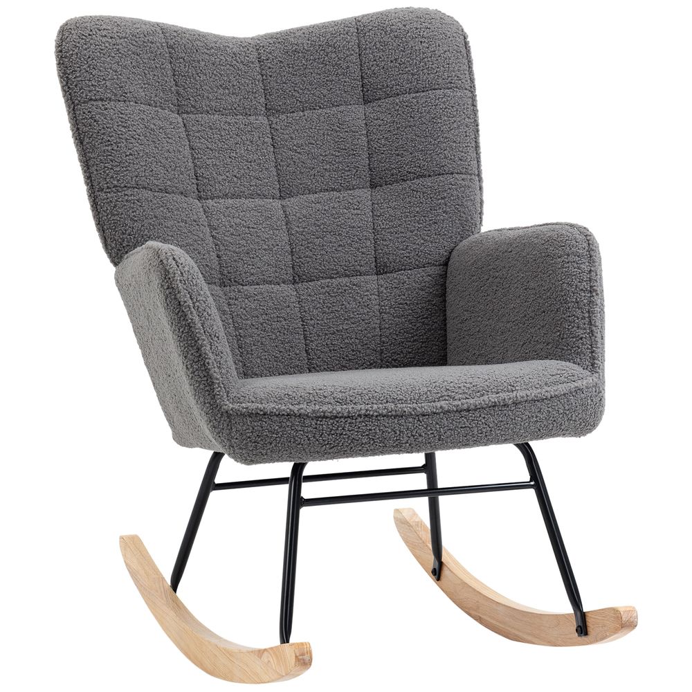 HOMCOM Wingback Rocking Chair for Nursing w/ Steel Frame and Wooden Base Grey - Office Chair from HOMCOM